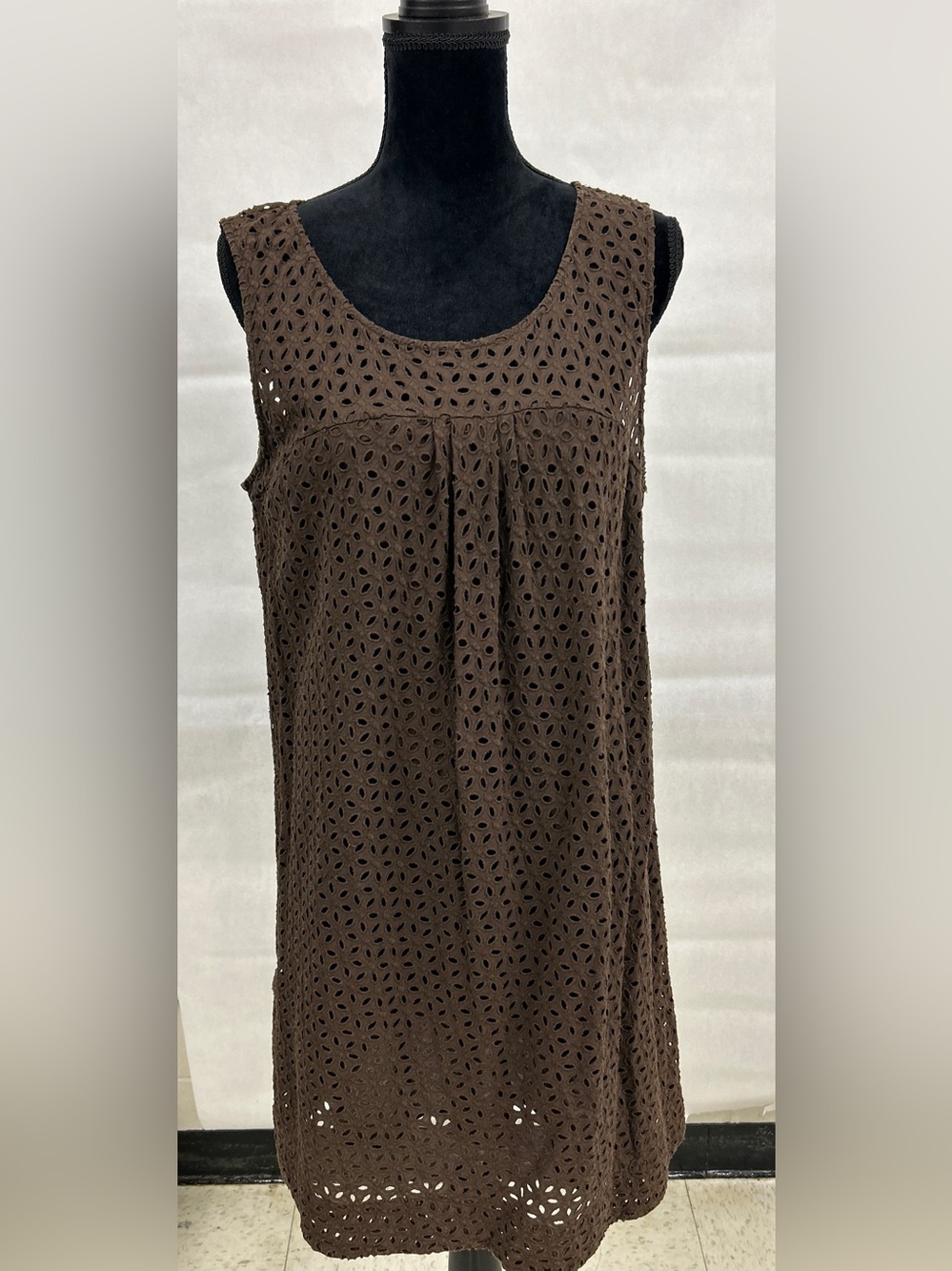 New York & Company Size 16 Brown Eyelet Dress Sleeveless A-Line Boho Cottagecore